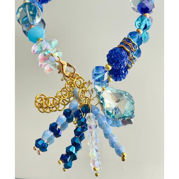 Swarovski Beaded Bracelet & Earrings Set – Blue & Gold Women’s Jewelry Gift - Picture 8 of 15